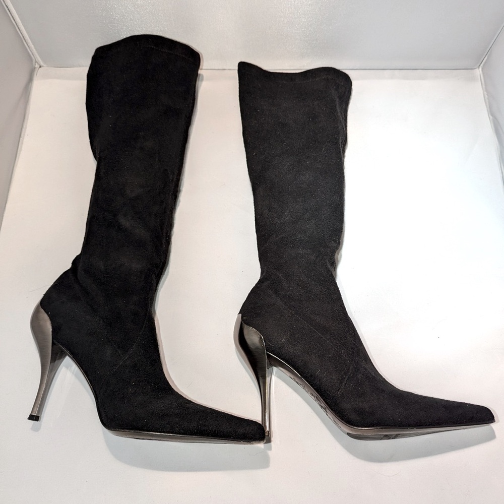 Donald J. Pliner tall Black Suede boots with Chrome heel